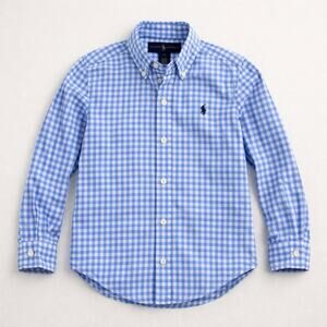 Ralph Lauren Boys Size 6 Blue White Gingham Button Down Pony Logo Shirt Cotton